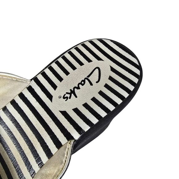 Clarks Black and White Wedge Sandals with Striped Footbed - Picture 2 of 6